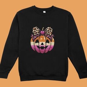 Halloween Sweatshirt with Glitter Pumpkin Design